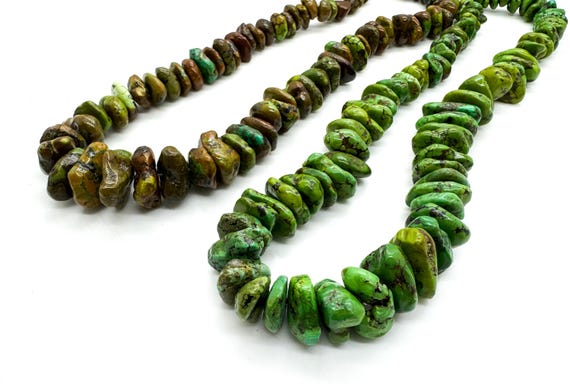 Natural Hubei Turquoise, Genuine Green Brown Turquoise Smooth Flat Rondelle Nugget Pebble Gemstone Beads (Assorted Size) - PGS94D