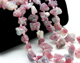 Natural Pink Tourmaline Beads, Raw Pink Tourmaline Chips Rough Cut Nugget Natural Gemstone Beads - PGS155