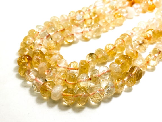 Golden Citrine Beads, Natural Yellow Citrine Polished Nugget Pebble Round Barrel Gemstone Beads - PG318