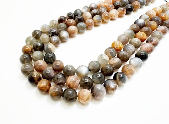 Natural Sunstone Moonstone Beads 6mm 8mm 10mm | Genuine Gray Moonstone Sunstone Round Beads Jewelry Making Gemstone Beads 15.5” Strand RN27B