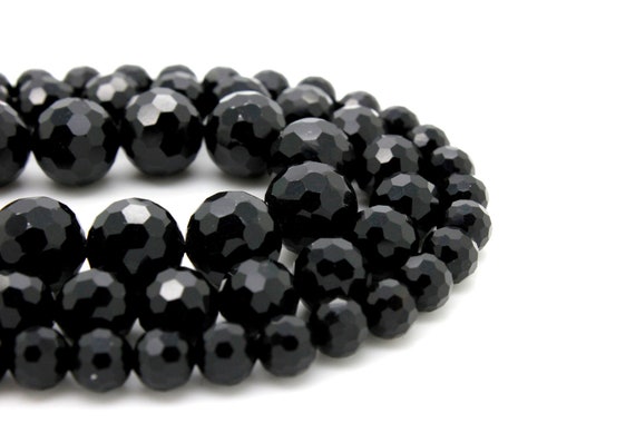 Black Onyx Beads, Natural Faceted Black Onyx Round Ball Sphere Natural Gemstone Beads - RNF97