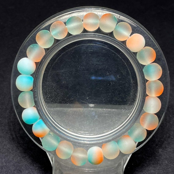 White Blue Orange Mystic Aura Quartz Matte Round Size 8mm Stretch Elastic Cord Handmade Gemstone Beaded Bracelet - PGB221B