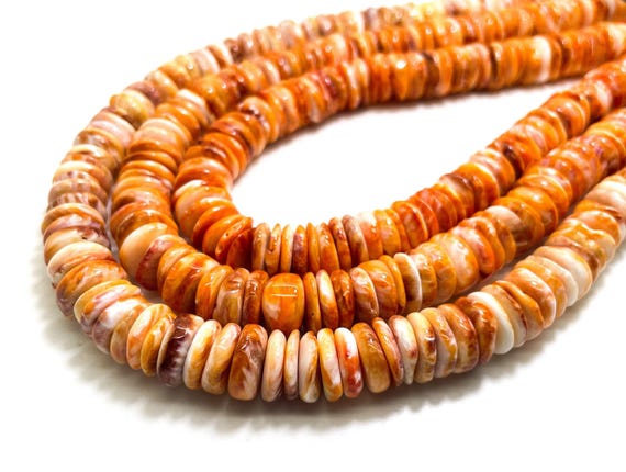 AAA Natural Orange Spiny Oyster Rondelle Disc Heishi Polished 8mm 10mm 12mm 14mm Assorted Size Beads - SO6