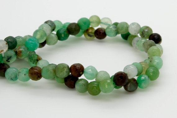 Natural Chrysoprase, Chrysoprase Faceted Round Ball Sphere Gemstone Loose Bead Beads 6mm - RNF36