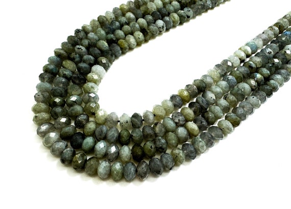 Natural Gray Labradorite Faceted Rondelle 4mm x 6mm Gemstone Beads - RDF114