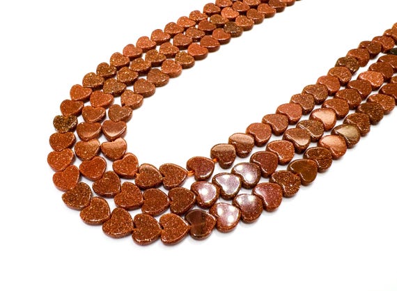 Goldstone Heart Beads: Sparkling Man-Made Gemstone, 6mm