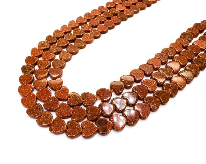 Goldstone Heart Beads: Sparkling Man-Made Gemstone, 6mm