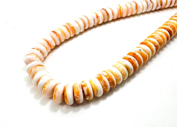 AAA Natural White Orange Spiny Oyster Rondelle Disc Polished 10mm 12mm Assorted Size Beads - PG264B