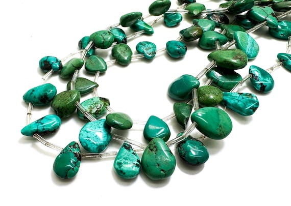 Natural Genuine Blue Turquoise Teardrop Pear Flat Polished Smooth Gemstone Beads - PGS363B