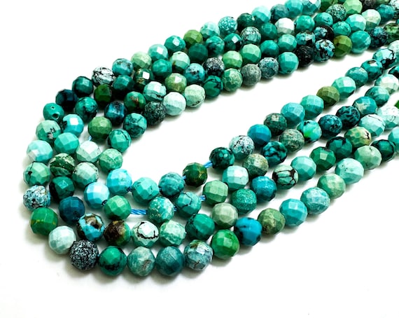 Faceted Turquoise Beads: 5mm Round Gemstone Strand