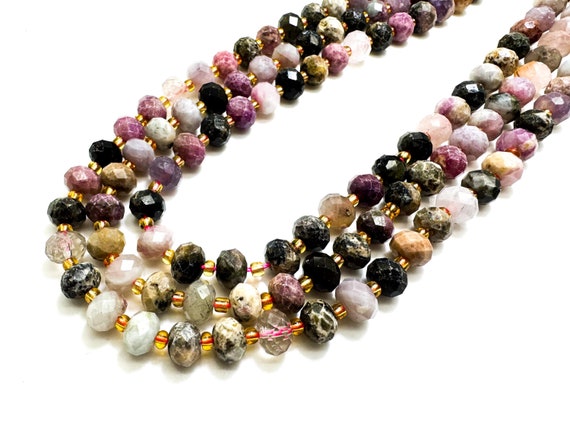 Natural Mixed Color Tourmaline Faceted Rondelle 5mm x 8mm Gemstone Beads - PGS321