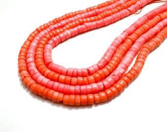 Dyed Coral Heishi Beads: Pink Peach Barrel Shape, 15.5" Strand