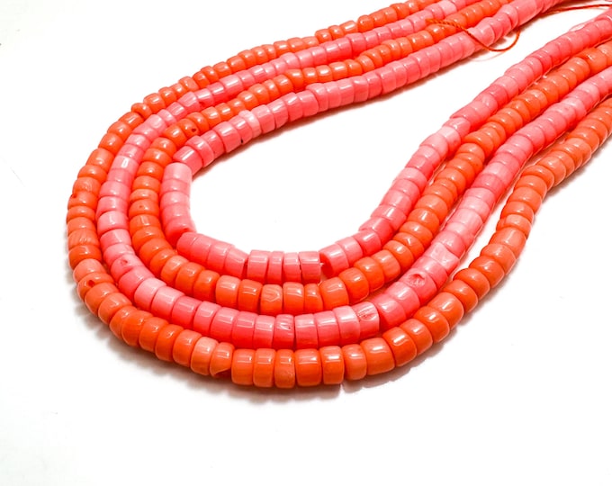 Dyed Coral Heishi Beads: Pink Peach Barrel Shape, 15.5" Strand