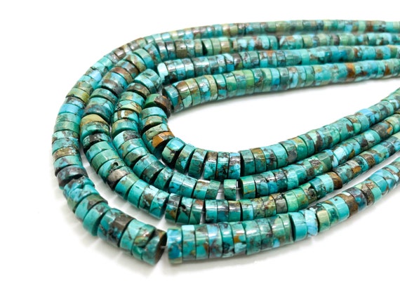 Natural Genuine Turquoise Polished Smooth Tube Cylinder Heishi Rondelle 2mm x 4mm ~ 3mm x 8mm Gemstone Beads - PGS362A