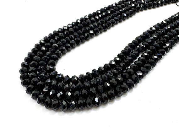 AAA Natural Black Spinel Faceted Rondelle Gemstone Beads - PG78