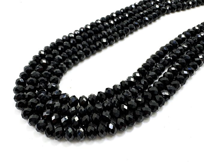 AAA Natural Black Spinel Faceted Rondelle Gemstone Beads - PG78