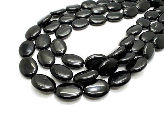 Natural Lignite Jet Beads: Smooth Oval Gemstone Strand (15.5-16 inch)