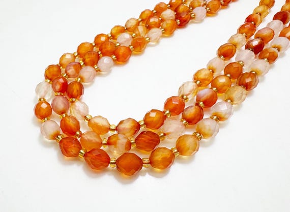 Natural Carnelian Faceted Oval Beads 6x8mm – Polished Orange Gemstone Strand 14.5" – Jewelry Making Supplies- PGS323