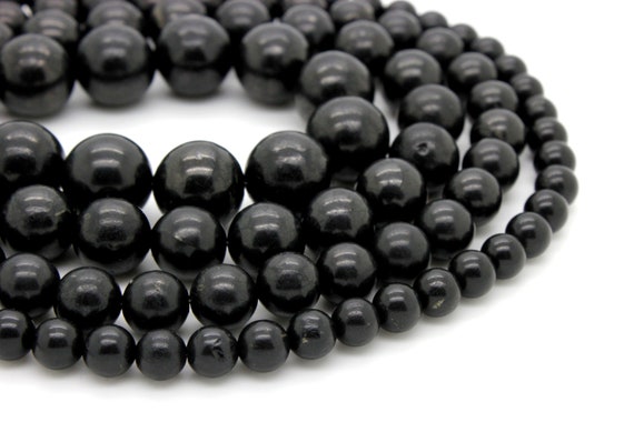 Natural Shungite Gemstone Beads, Smooth Polished Round Black Shungite Gemstone Beads - (6mm 8mm 10mm 12mm) - RN110