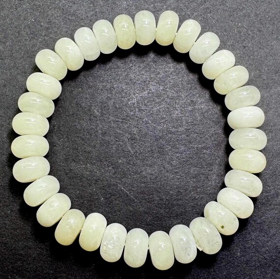 Creamy White Jade Bracelet: 10mm Rondelle Gemstone Beads