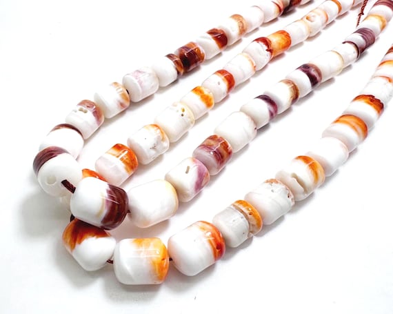 Graduated Spiny Oyster Shell Beads Barrel Shape Orange Purple White Smooth Polished Jewelry Making Supplies Statement Necklace Beads - SO19