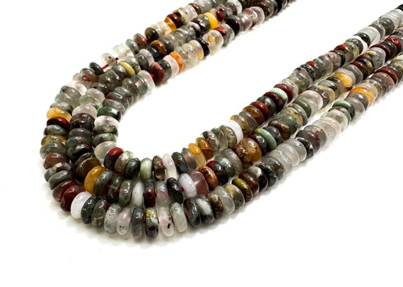 Natural Bloodstone Beads: Polished Rondelle Gemstone, 15" Strand