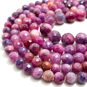 Genuine Red Ruby Beads, Natural Ruby AAA Faceted Round Gemstone Beads (5mm 6mm 8mm 10mm) - PG56A