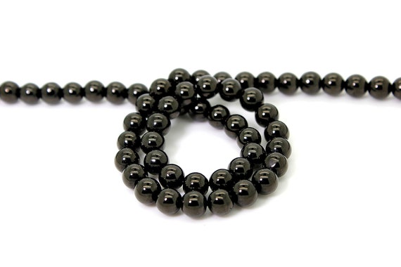 Natural Shungite Beads, Smooth Round Black Shungite 6mm Gemstone Beads with coating - RN120