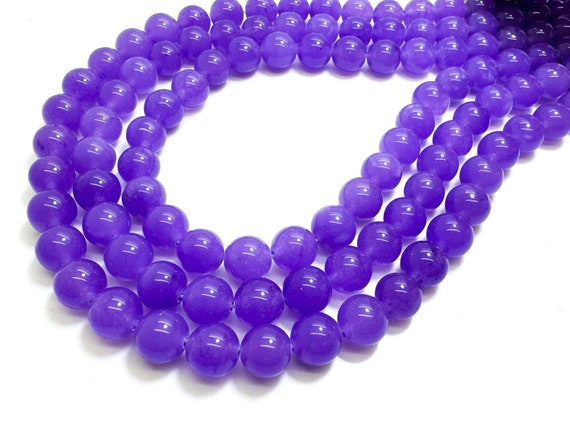 Purple Jade Smooth Polished Round 8mm Gemstone Jewelry Making Beads - RN198E