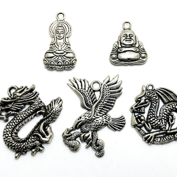 Buddha Guanyin God of Goddesses Dragon Eagle  Antique Filigree Vintage Silver Pendant for Necklace -  Pendant Only - PD01