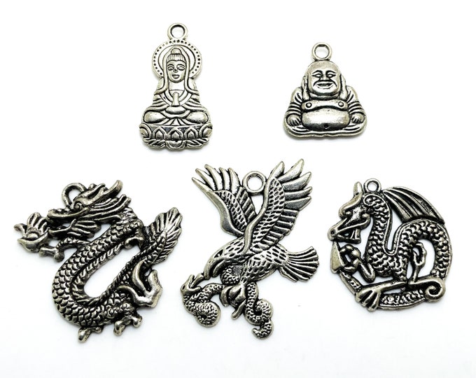Buddha Guanyin God of Goddesses Dragon Eagle  Antique Filigree Vintage Silver Pendant for Necklace -  Pendant Only - PD01