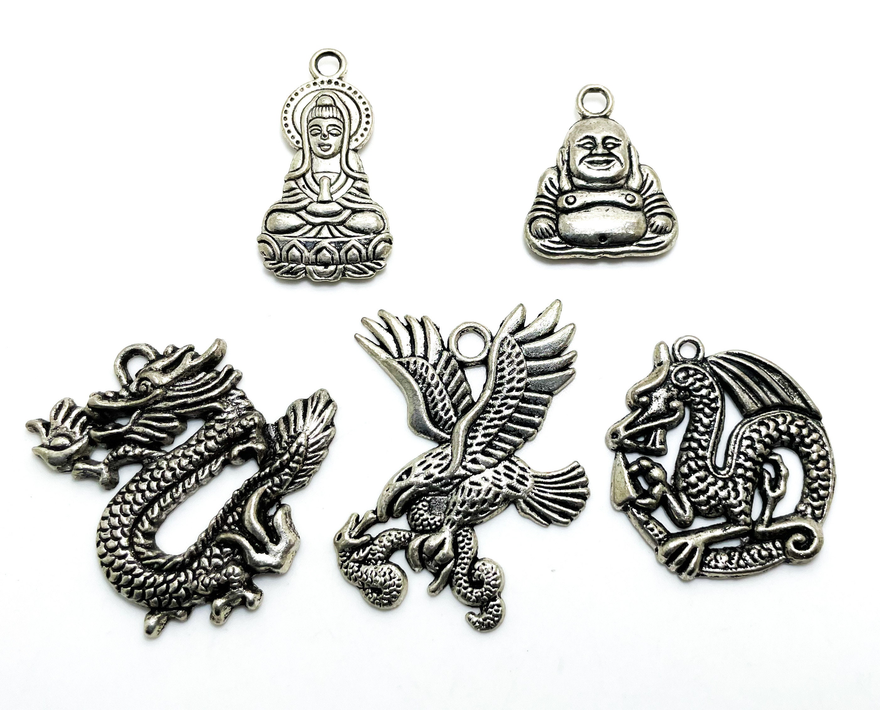 WYSIWYG 10pcs 14x17mm Antique Silver Color Double-Sided Chinese Dragon  Charms Pendant For DIY Jewelry Making