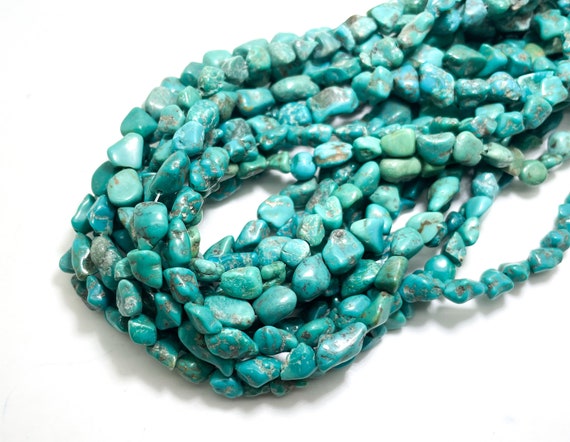 Natural Turquoise Beads, Genuine Blue Turquoise Smooth Rondelle Nugget Chip Gemstone Beads (Assorted Size) - PGS288