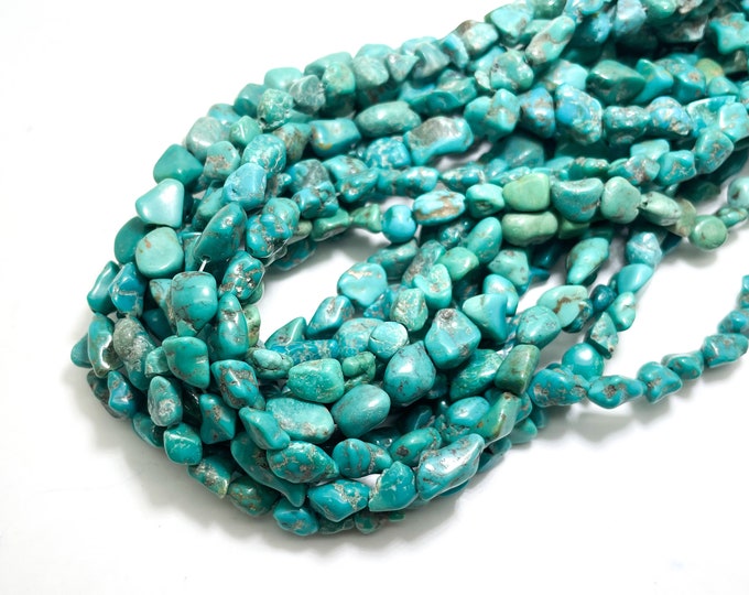 Natural Turquoise Beads, Genuine Blue Turquoise Smooth Rondelle Nugget Chip Loose Gemstone Beads (Assorted Size) - PGS288