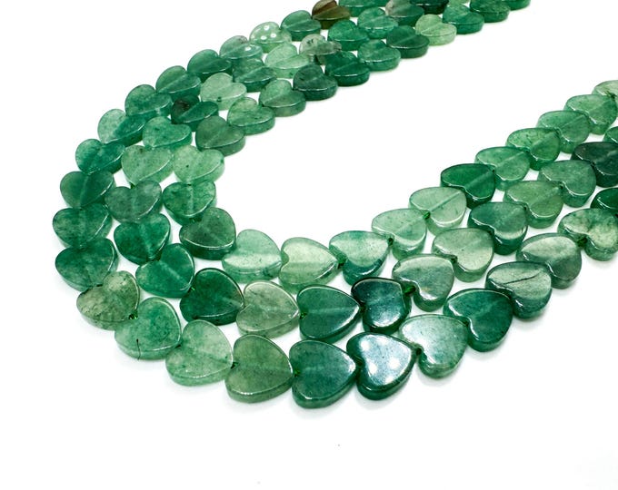 Green Aventurine Heart Beads: Polished Gemstone for Jewelry Making (6mm or 8mm