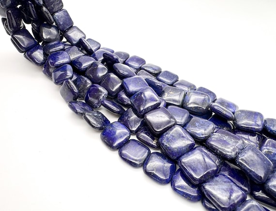 Natural Lapis Lazuli Beads Flat Square 16mm 18mm Royal Blue Gemstone Beads Pyrite Matrix 15.5" Strand Jewelry Making - PG97