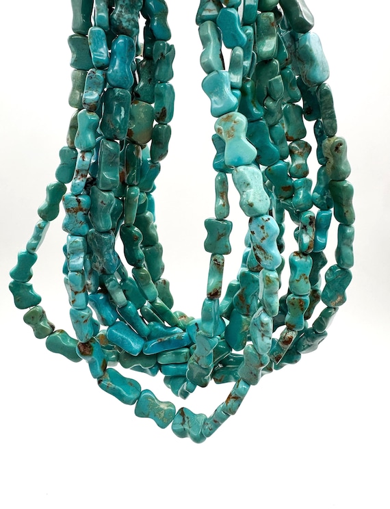 Genuine Kingman Turquoise Beads Smooth 7x10mm Assorted Size Dogbone Bowtie Blocks Arizona Sky Blue Seafoam Artisan Jewelry Supply - PGS282B