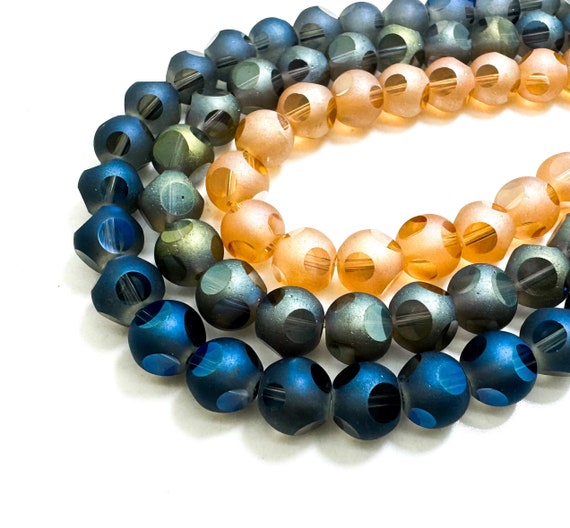 Clear / Opaque (Gray/Blue/Orange) Chinese Crystal Glass Faceted Round 8mm Beads 9" Strand - RNF66
