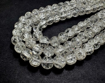 Cracked Crystal Crackle Quartz Clear Transparent Smooth Round Ball Sphere Natural Gemstone Beads - RN71A (4mm, 6mm, 8mm, 10mm)