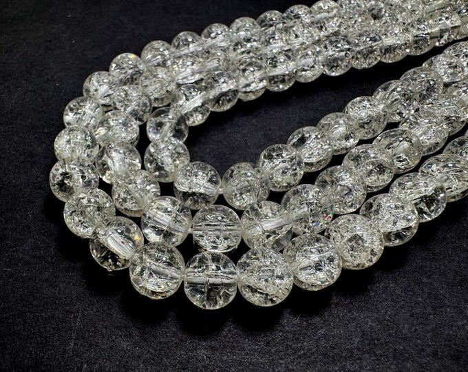 Cracked Crystal Crackle Quartz Clear Transparent Smooth Round Ball Sphere Natural Gemstone Beads - RN71A (4mm, 6mm, 8mm, 10mm)