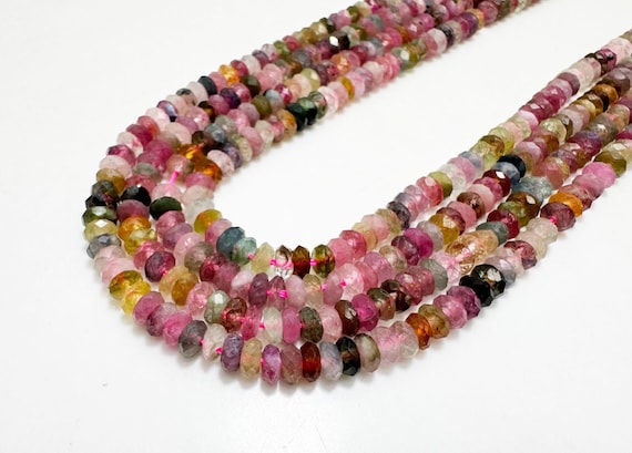 AAA Multicolor Tourmaline Faceted Heishi Beads 2x4mm | Natural Rainbow Gemstone Strand 15.5" | Jewelry Making Beads Supplies RDF120