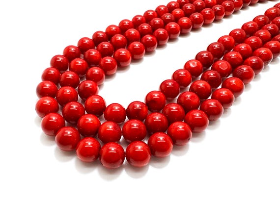 Natural Red Coral Beads Smooth Round Dyed Gemstone Beads for Jewelry Making - PG27