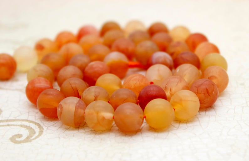8mm 10mm Matte Orange Carnelian Round Gemstone Beads