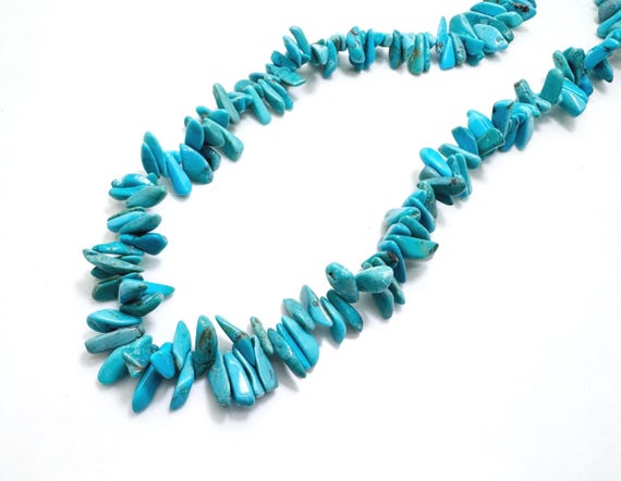 Natural Blue Arizona Kingman Turquoise Graduated Stick Thick Slice Chips Beads Flat Teeth Gemstone Statement Jewelry Supplies PGS371TQ02
