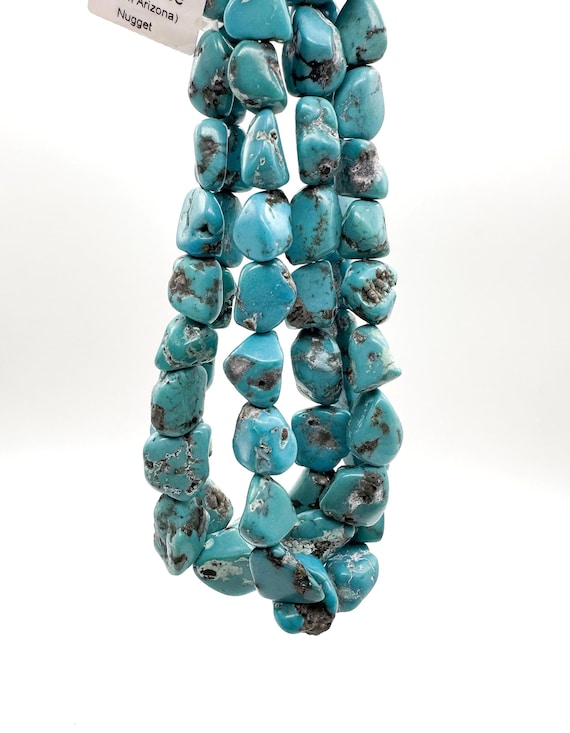 Untreated KINGMAN TURQUOISE Beads Large 12mm-16mm Graduated Organic Nugget Genuine Arizona Blue Sky Stone Premium Statement Strand whtq-14