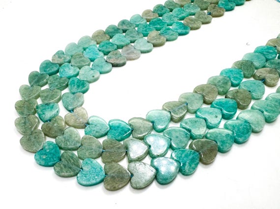 Natural Green Amazonite Flat Heart Beads: 6mm 8mm Polished Gemstone for Jewelry Making PGS411