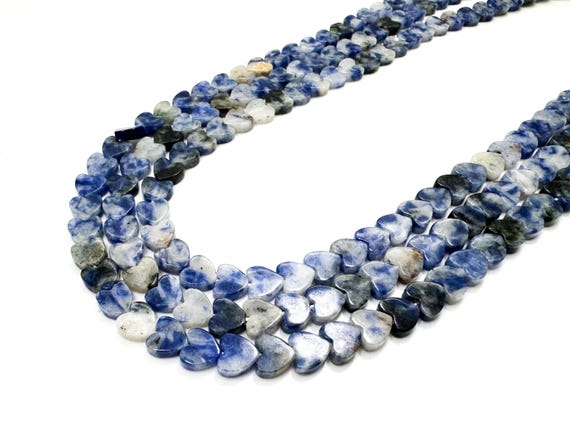 Natural Blue Sodalite Heart Beads: 6mm Flat Blue Gemstone for Jewelry - PGS411