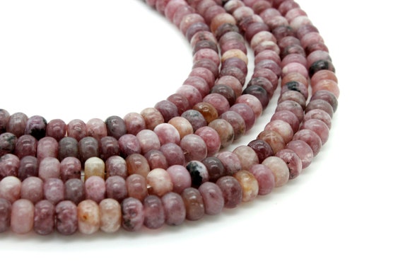 Cherry Rose Lepidolite Rondelle Beads: Natural Smooth Gemstone (5mm x 8mm)