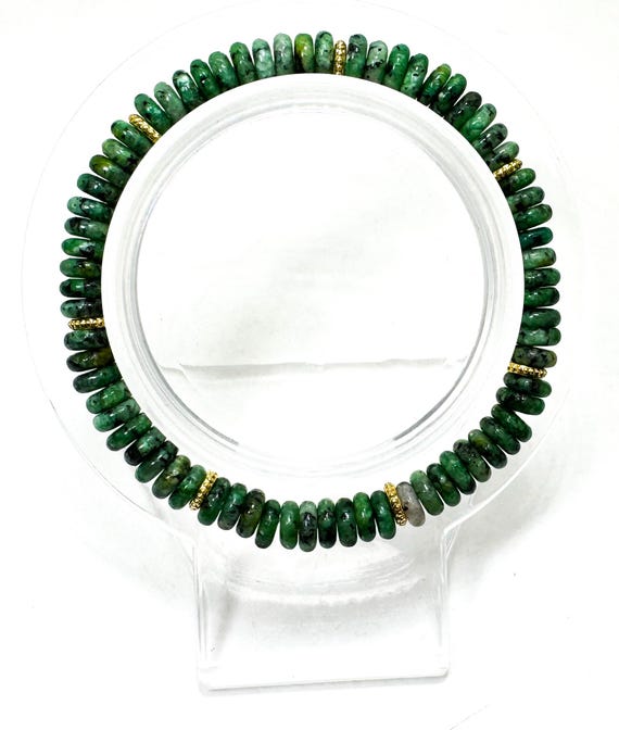 Handmade Zoisite Rondelle Bracelet 6.5" – 6mm Gemstone Beads with Gold Spacers - PGB8R20