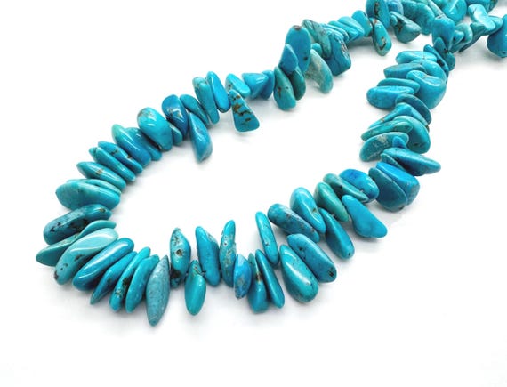 Arizona Kingman Turquoise Graduated Stick Thick Slice Beads Natural Blue Turquoise Flat Teeth Gemstone Statement Jewelry Supplies PGS371TQ14
